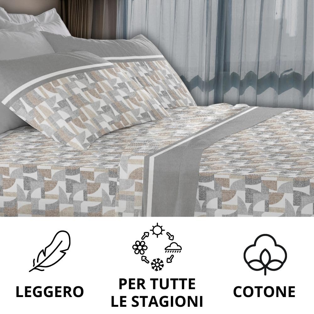 Completo Lenzuola Stampate, Misto Cotone, con Federe, Made in Italy