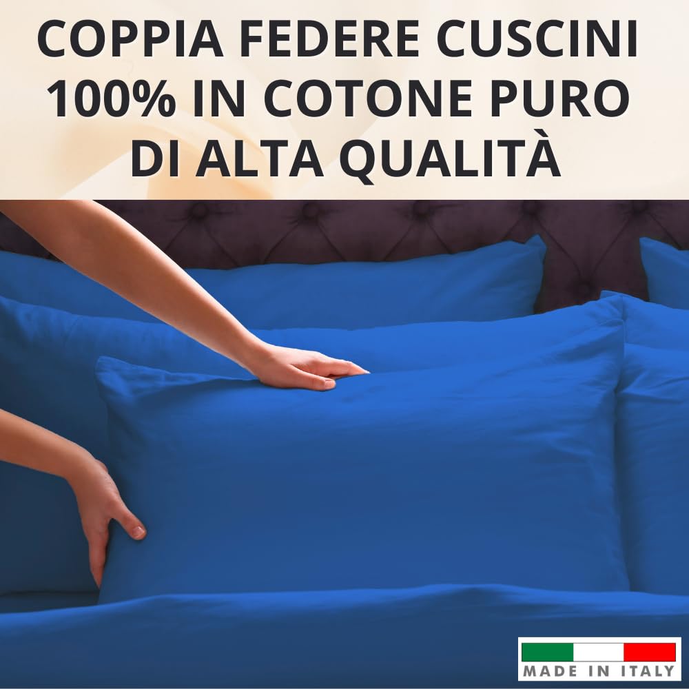 Federe Cuscino Letto, Misto Cotone, Tinta Unita (Misure 52x82cm), Chiusura a Busta, Fodera Cuscini, Copri Cuscino Letto, Federe Cuscini, Cotone