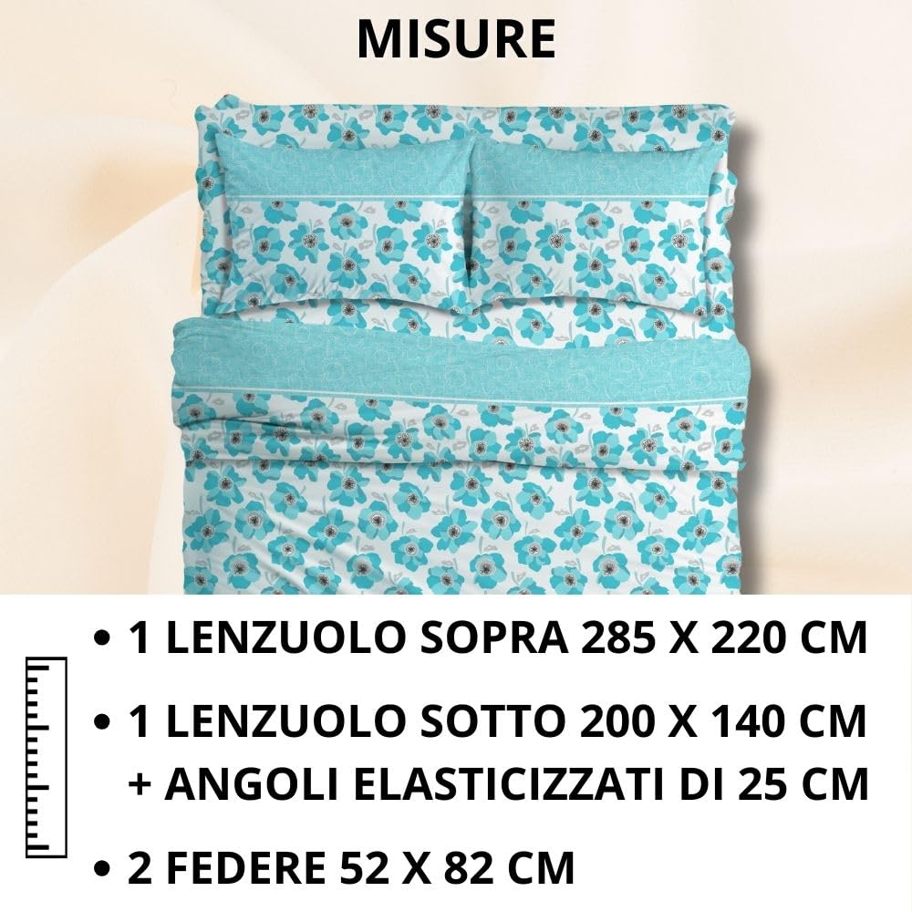 Completo Lenzuola Stampate, Misto Cotone, con Federe, Made in Italy