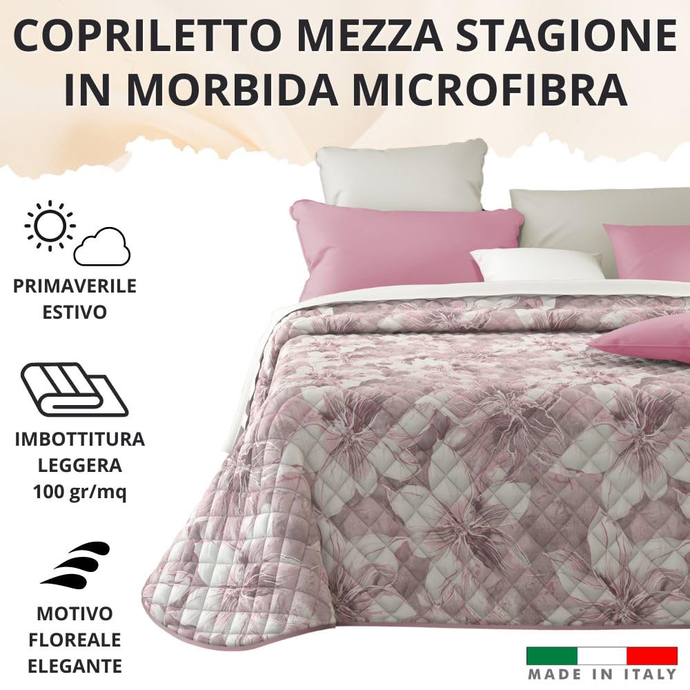 Copriletto (100 gr/mq) Mezza Stagione in Raso di Cotone Satin, Made in Italy