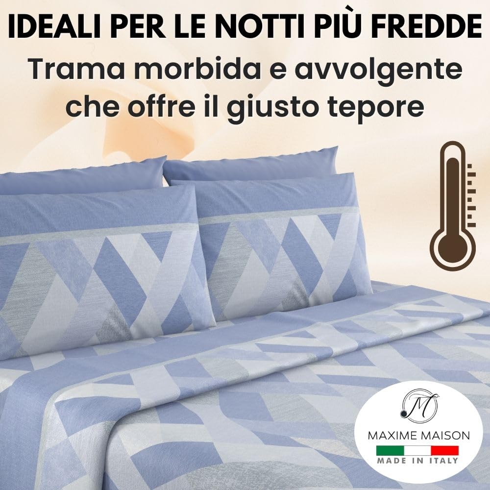 Completo Lenzuola Flanella in Cotone Stampate - Invernali con Fantasia Elegante