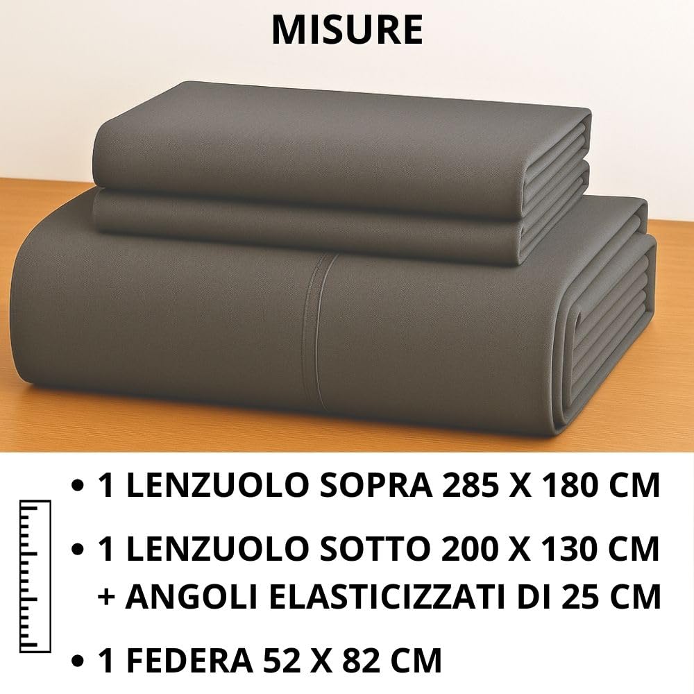 MAXIME MAISON - Set Lenzuola Cotone, Completo con Federe Cuscini Tinta Unita, Prodotto Made in Italy Anallergico