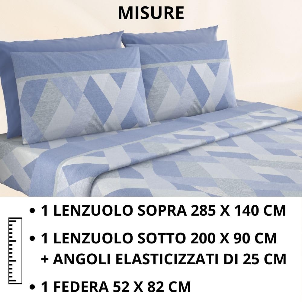 Completo Lenzuola Flanella in Cotone Stampate - Invernali con Fantasia Elegante
