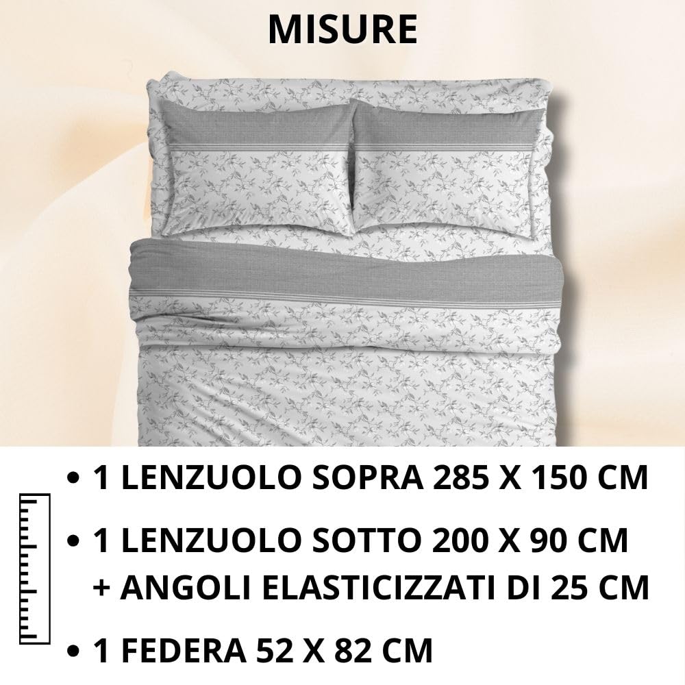 MAXIME MAISON Firenze - Set Lenzuola Letto Singolo Cotone 100% Completo con Federe Cuscini Stampate, Made in Italy Anallergico e Antiacaro (Motivo Ambra)