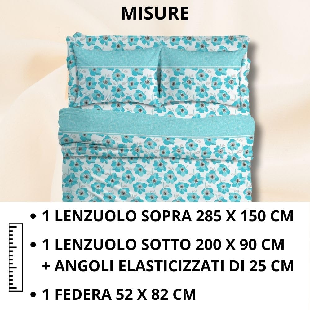 Completo Lenzuola Stampate, Misto Cotone, con Federe, Made in Italy