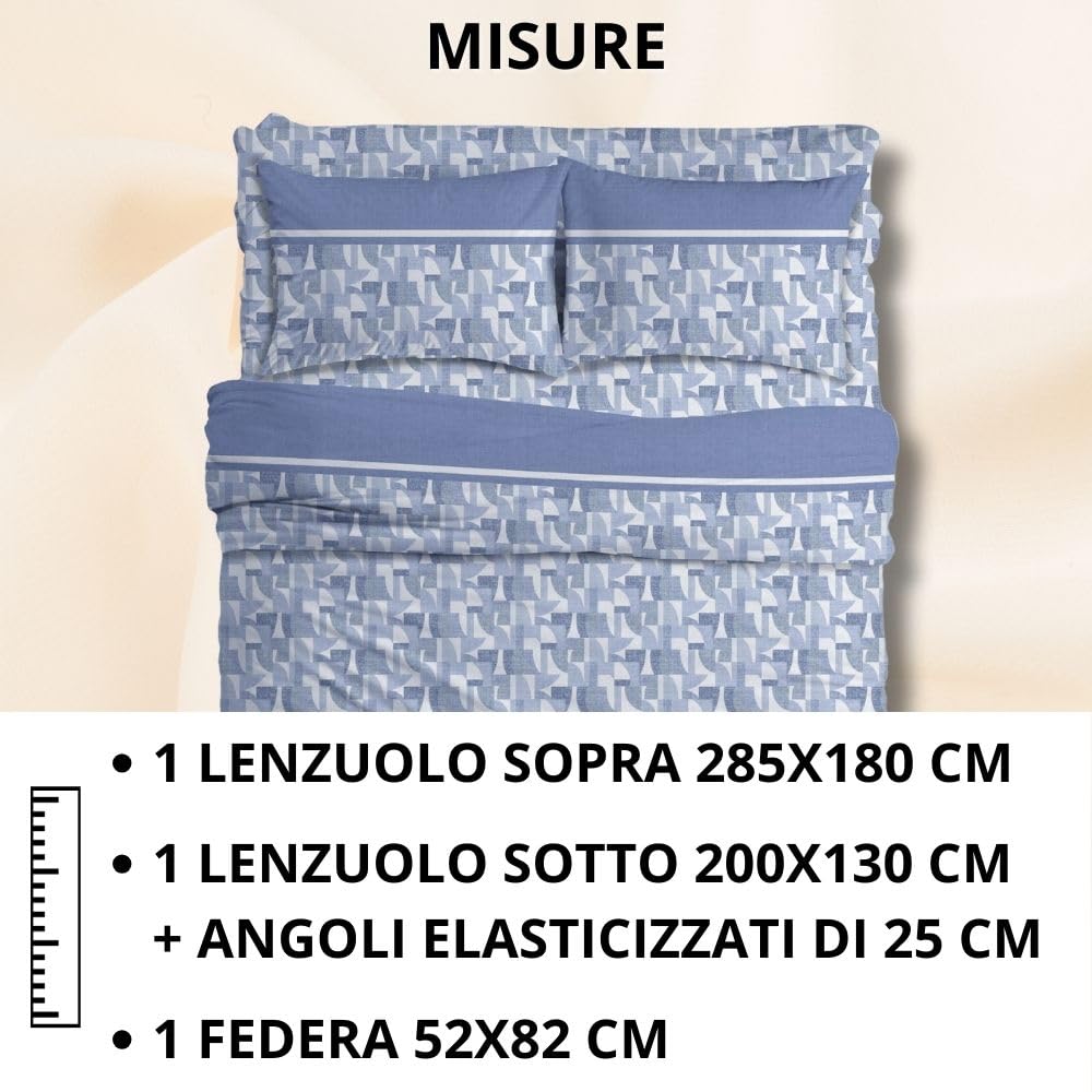 Completo Lenzuola Stampate, Misto Cotone, con Federe, Made in Italy