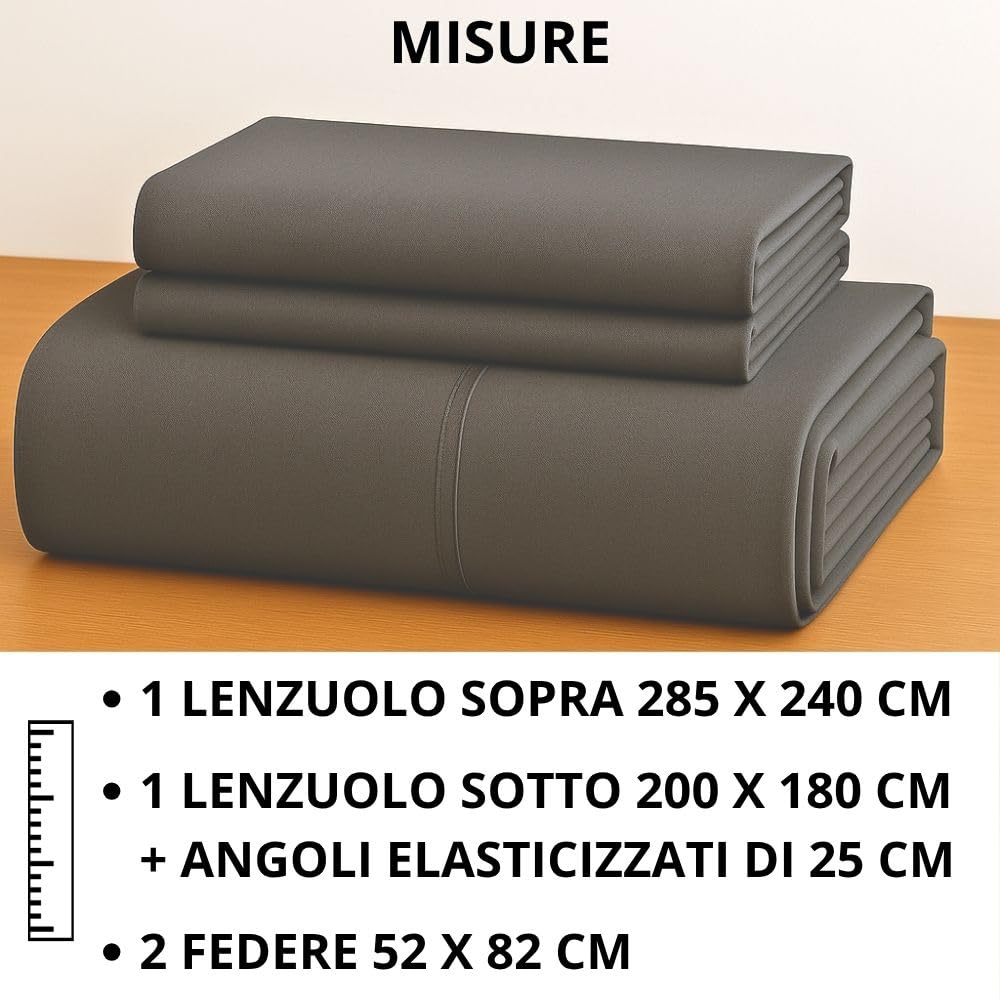 MAXIME MAISON - Set Lenzuola Cotone, Completo con Federe Cuscini Tinta Unita, Prodotto Made in Italy Anallergico
