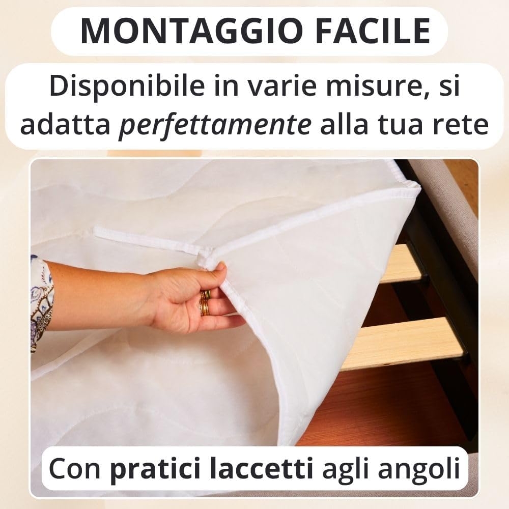 Coprirete Trapuntato con Imbottitura, Lacci agli Angoli, Anallergico e Antiacaro, Traspirante, Manifattura Made in Italy