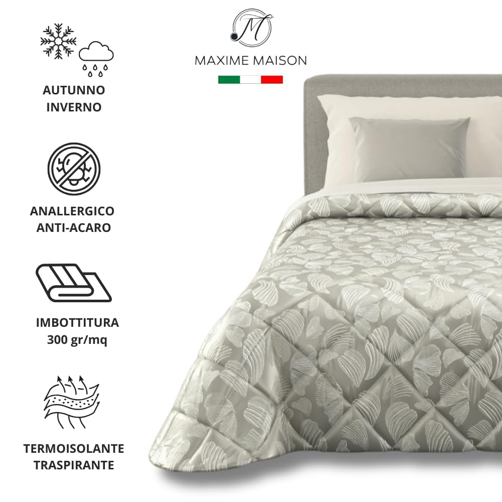 Trapunta Invernale in Raso Jacquard, Piumone Matrimoniale Invernale (300gr/mq)