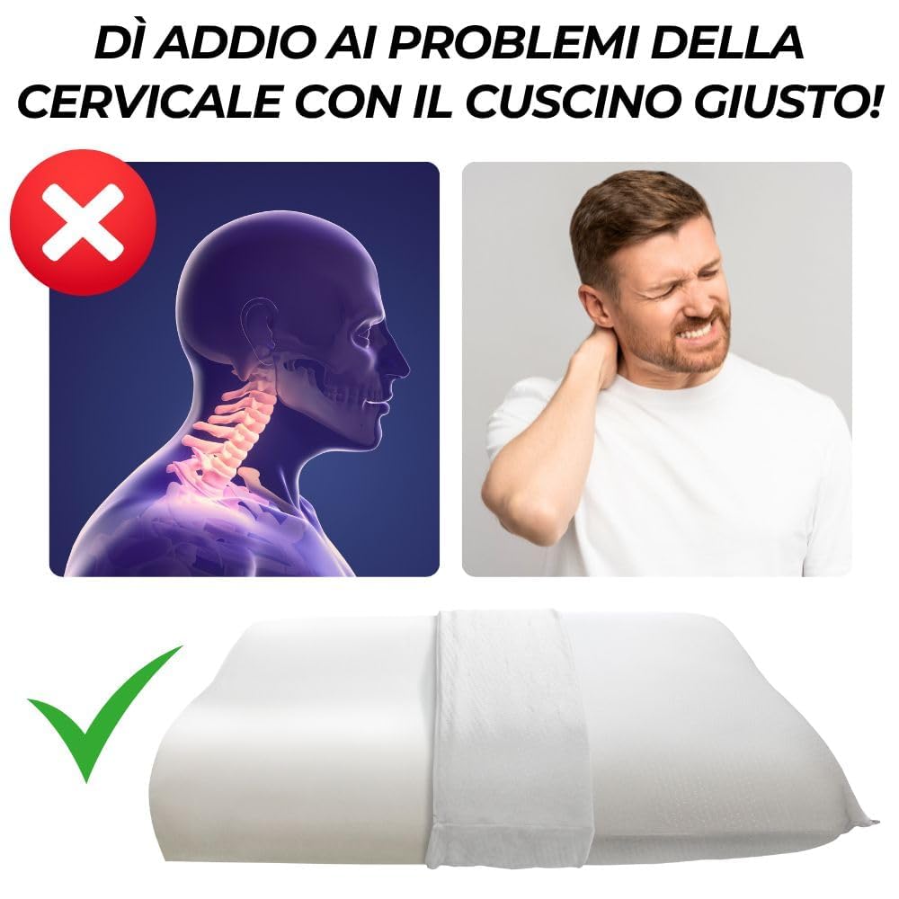MAXIME MAISON - Coppia Cuscini Cervicale per Dormire, Cuscino Memory Foam Cervicale Ortopedico con Tecnologia a Doppia Onda Made in Italy, Cuscino Ergonomico Letto