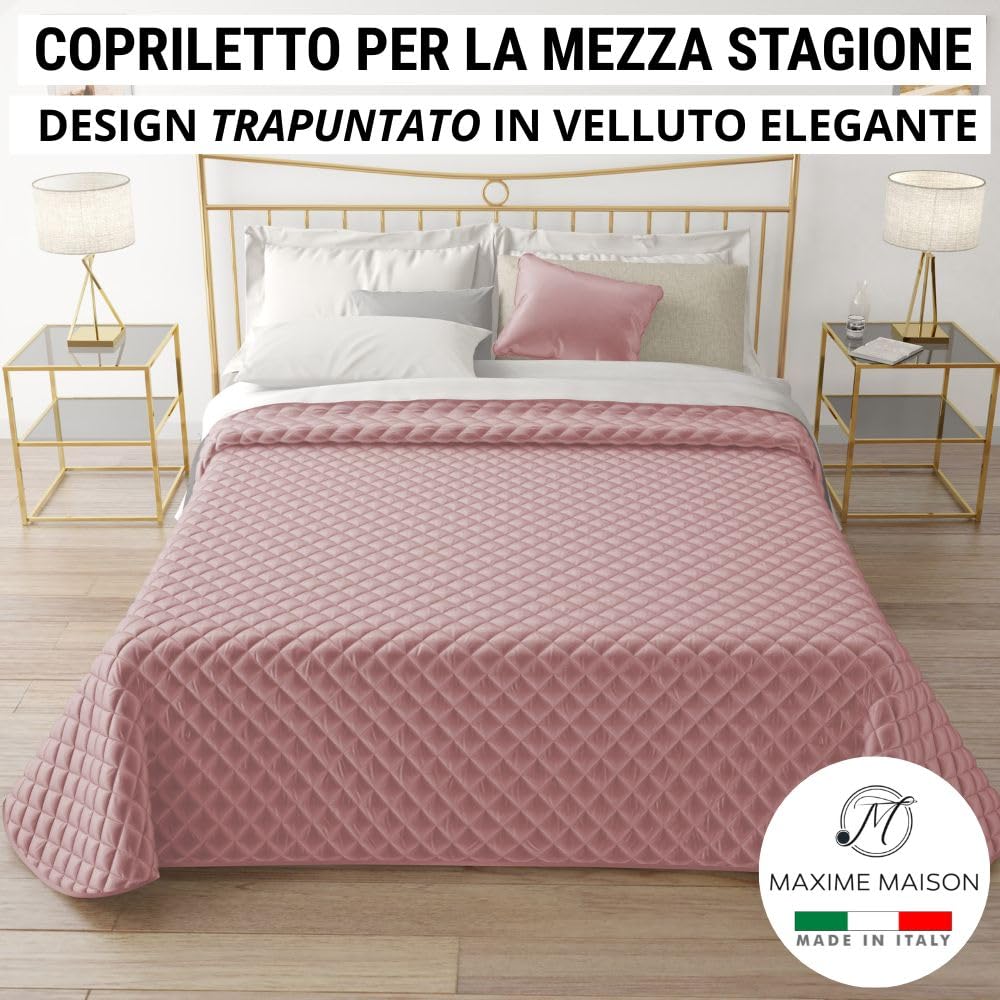 Trapunta Primaverile Autunnale Trapuntata in Morbido Velluto Elegante, Copriletto Leggero Made in Italy, Sensazione di Vero Lusso al Tatto