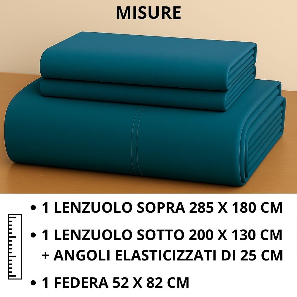 MAXIME MAISON - Set Lenzuola Cotone, Completo con Federe Cuscini Tinta Unita, Prodotto Made in Italy Anallergico