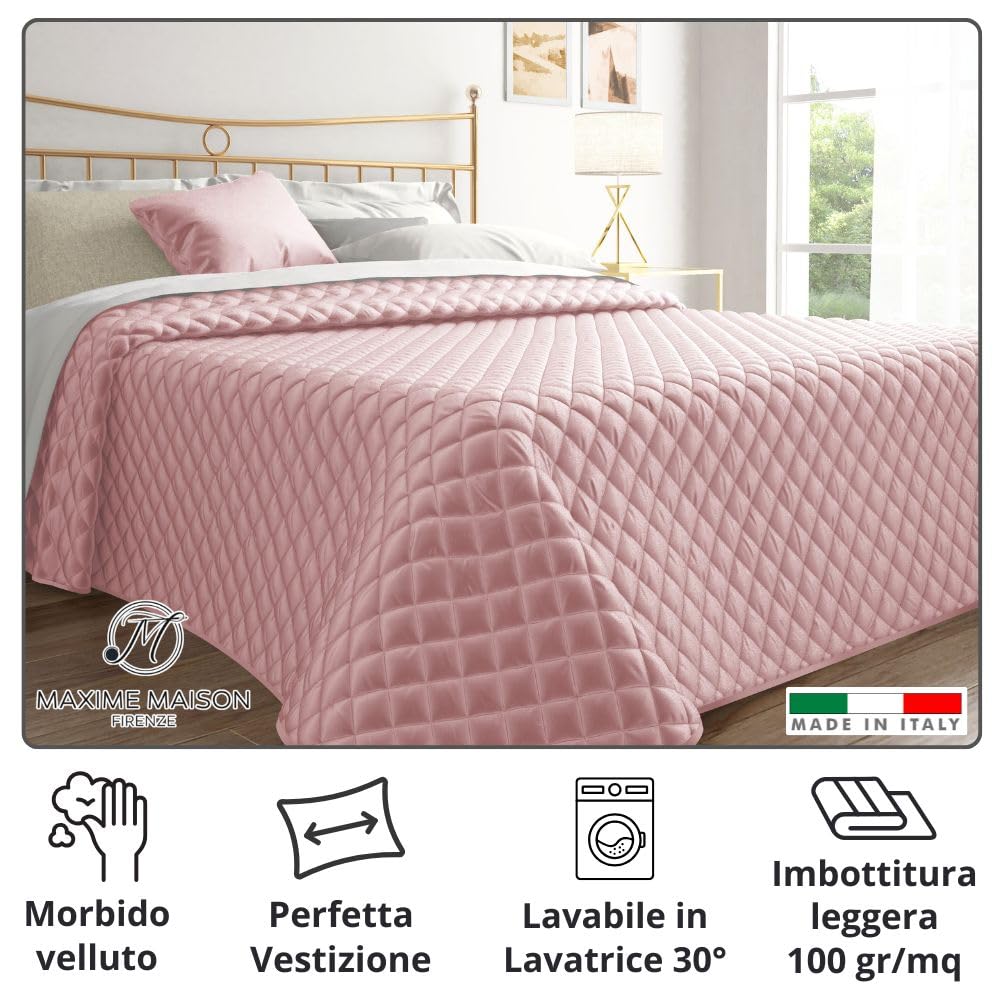 Trapunta Primaverile Autunnale Trapuntata in Morbido Velluto Elegante, Copriletto Leggero Made in Italy, Sensazione di Vero Lusso al Tatto