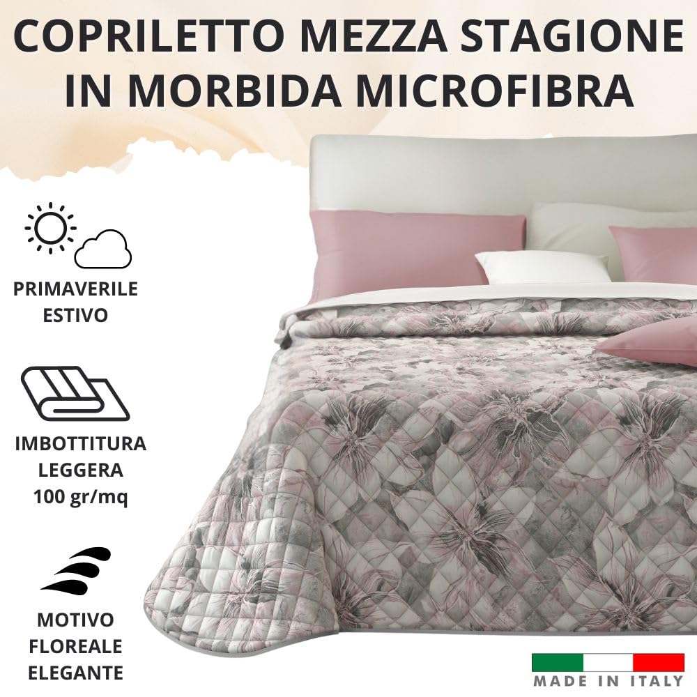 Copriletto (100 gr/mq) Mezza Stagione in Raso di Cotone Satin, Made in Italy
