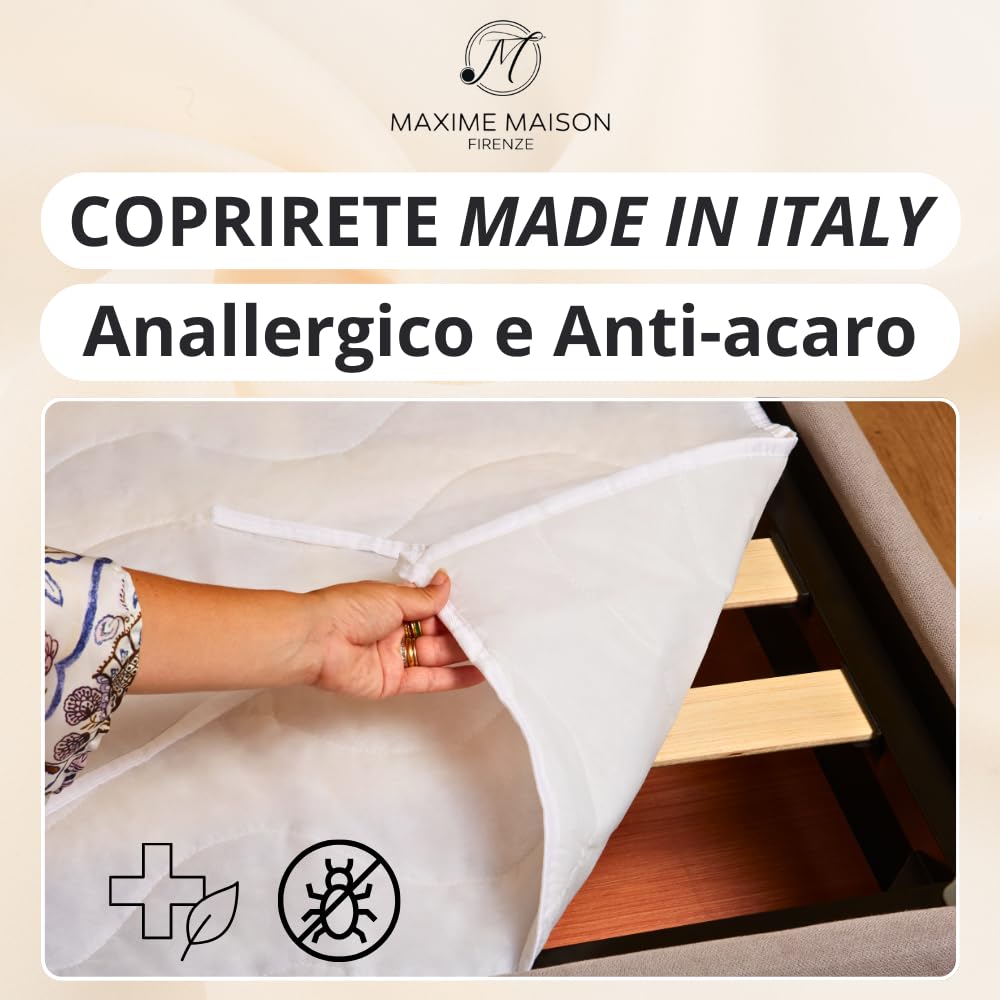 MAXIME MAISON - Coprirete Singolo 80x190 Trapuntato con Imbottitura, Lacci agli Angoli, Coprirete Letto Singolo Anallergico e Antiacaro, Traspirante, Manifattura Made in Italy