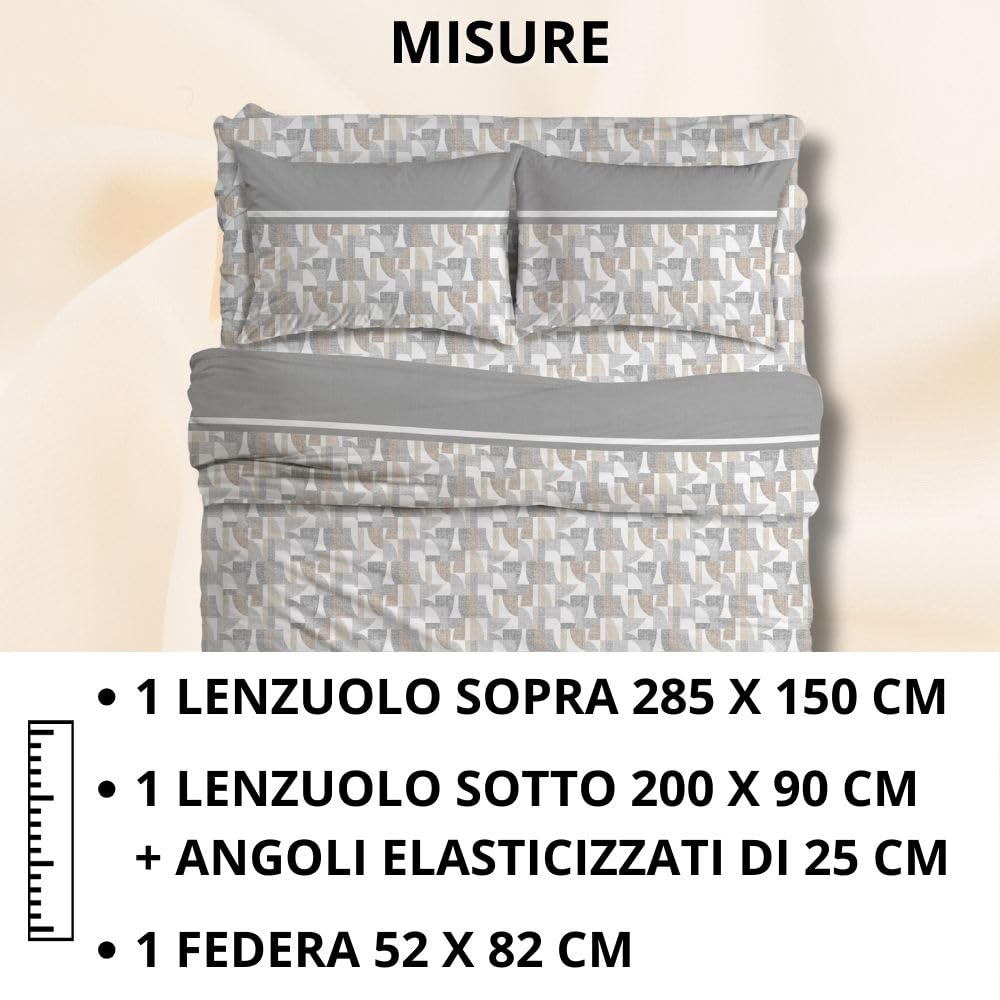 MAXIME MAISON Firenze - Set Lenzuola Letto Singolo Cotone 100% Completo con Federe Cuscini Stampate, Made in Italy Anallergico e Antiacaro (Motivo Ambra)