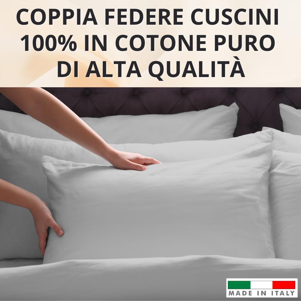 Federe Cuscino Letto, Misto Cotone, Tinta Unita (Misure 52x82cm), Chiusura a Busta, Fodera Cuscini, Copri Cuscino Letto, Federe Cuscini, Cotone