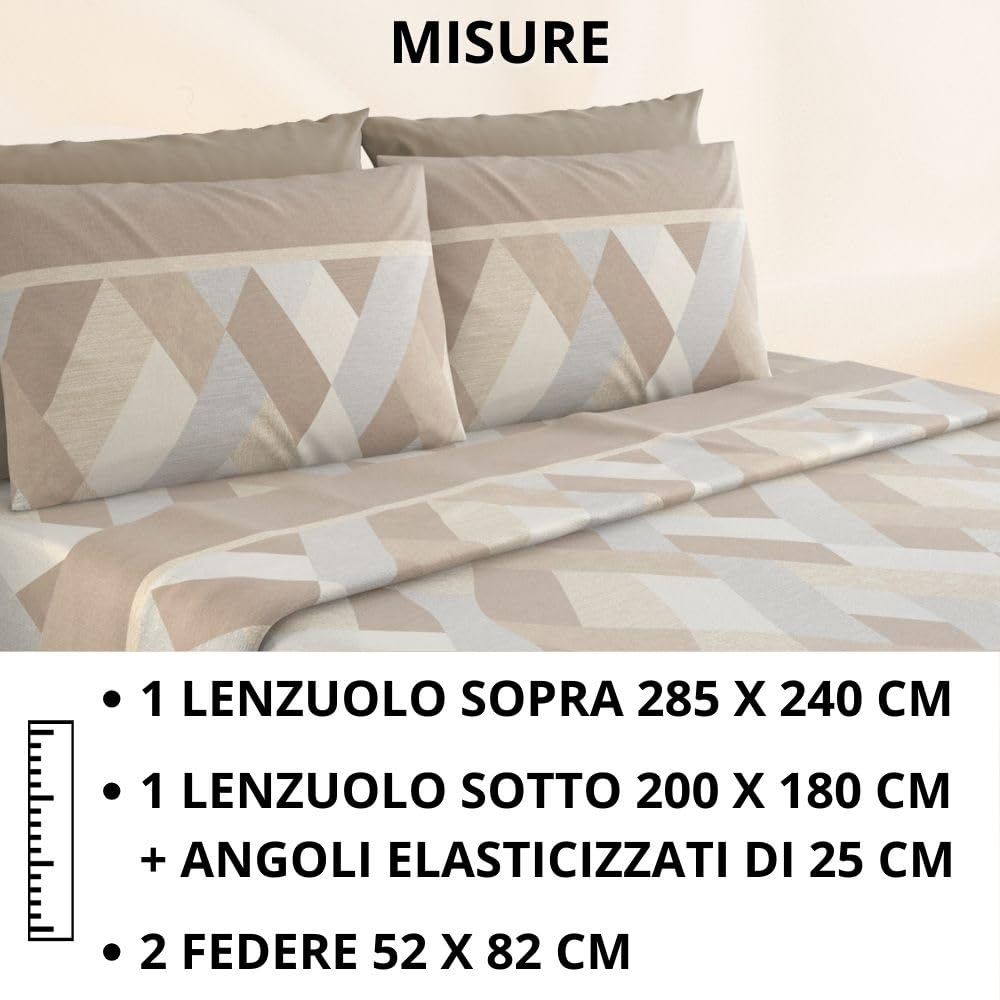 Completo Lenzuola Flanella in Cotone Stampate - Invernali con Fantasia Elegante