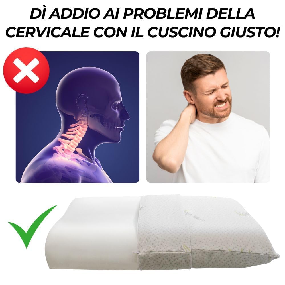MAXIME MAISON - Coppia Cuscini Cervicale per Dormire, Cuscino Memory Foam Cervicale Ortopedico con Tecnologia a Doppia Onda Made in Italy, Cuscino Ergonomico Letto