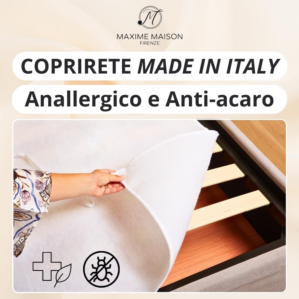 MAXIME MAISON - Coprirete Singolo 80x190 Trapuntato con Imbottitura, Lacci agli Angoli, Coprirete Letto Singolo Anallergico e Antiacaro, Traspirante, Manifattura Made in Italy
