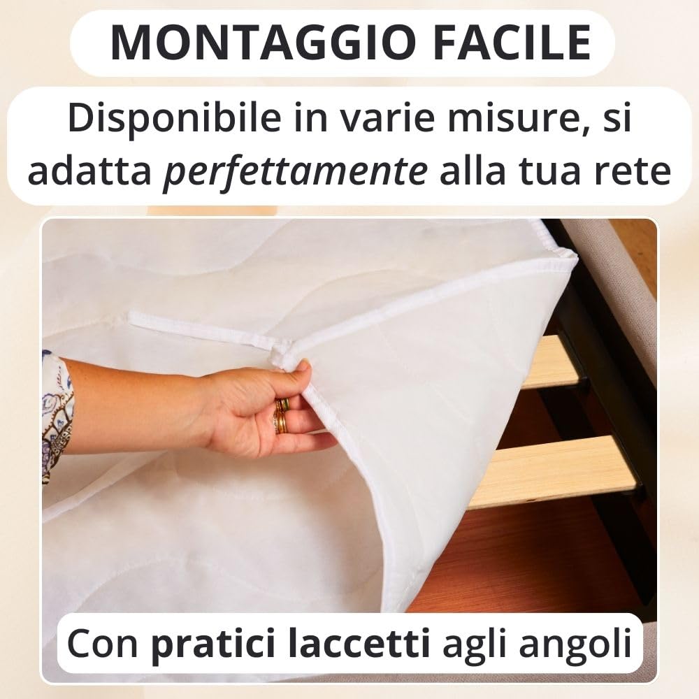 Coprirete Trapuntato con Imbottitura, Lacci agli Angoli, Anallergico e Antiacaro, Traspirante, Manifattura Made in Italy