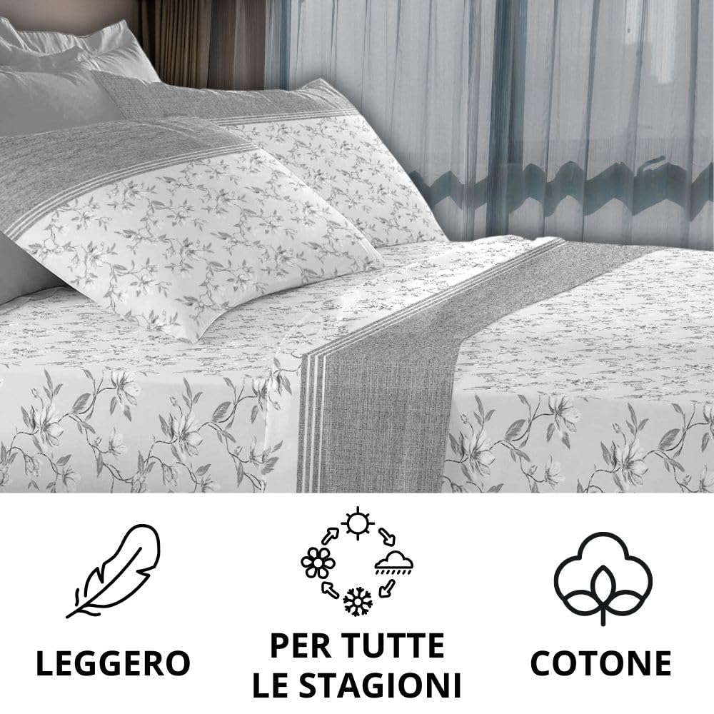 Completo Lenzuola Stampate, Misto Cotone, con Federe, Made in Italy