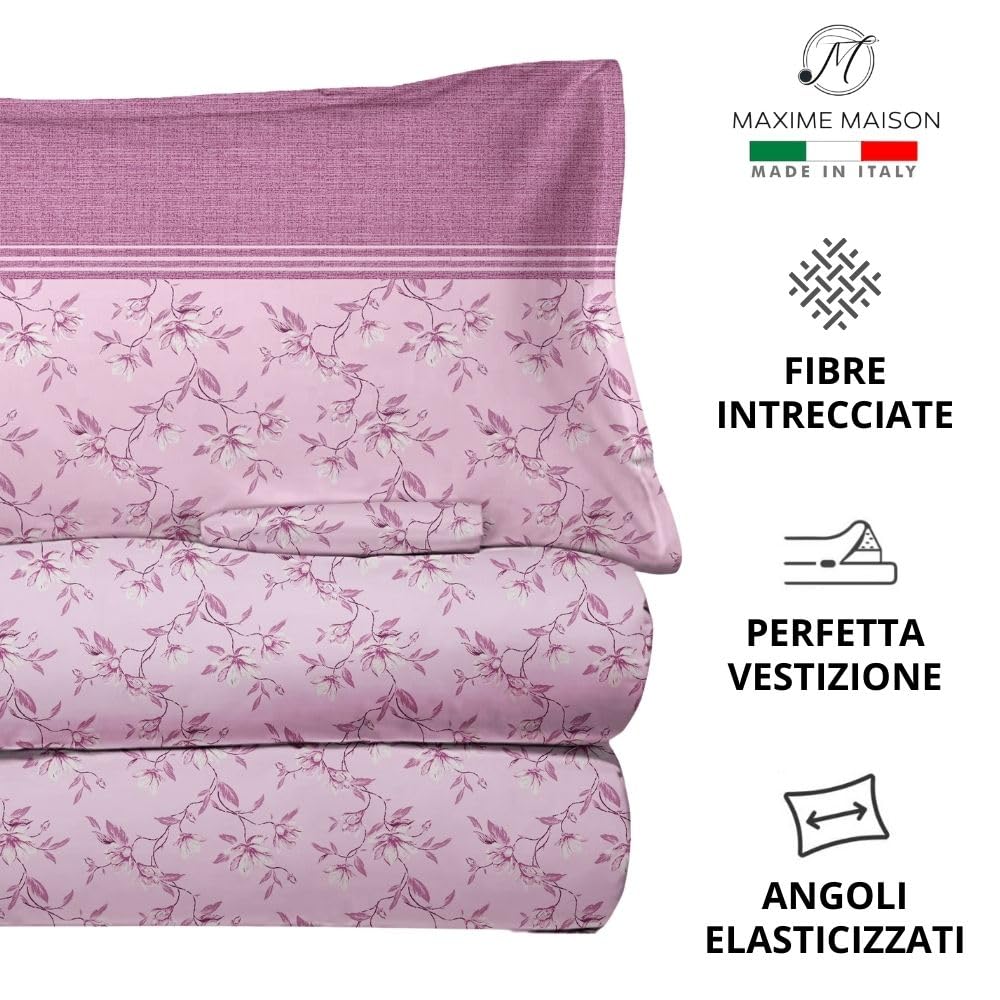 MAXIME MAISON Firenze - Set Lenzuola Letto Singolo Cotone 100% Completo con Federe Cuscini Stampate, Made in Italy Anallergico e Antiacaro (Motivo Ambra)