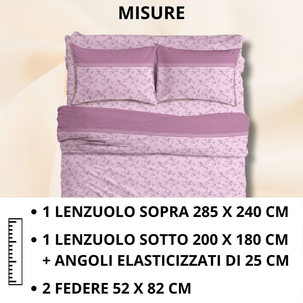 Completo Lenzuola Stampate, Misto Cotone, con Federe, Made in Italy