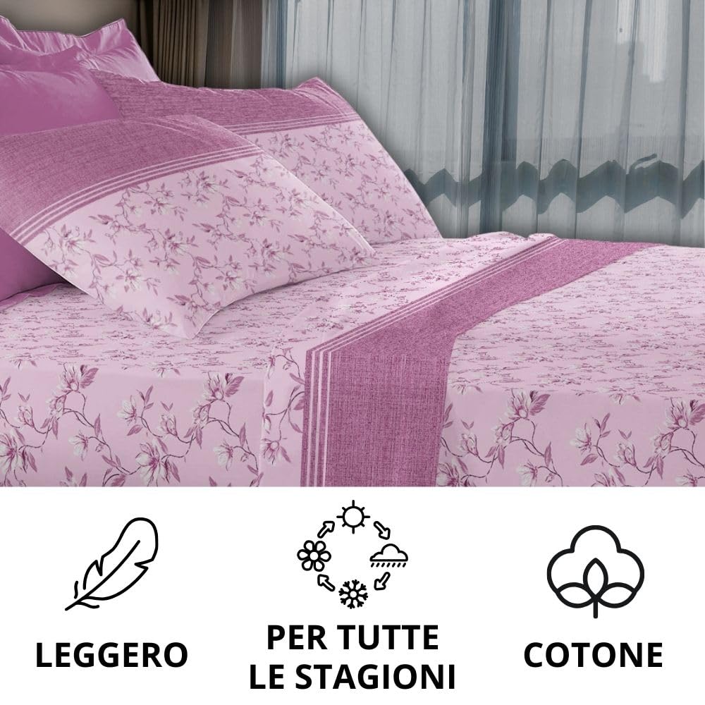 Completo Lenzuola Stampate, Misto Cotone, con Federe, Made in Italy