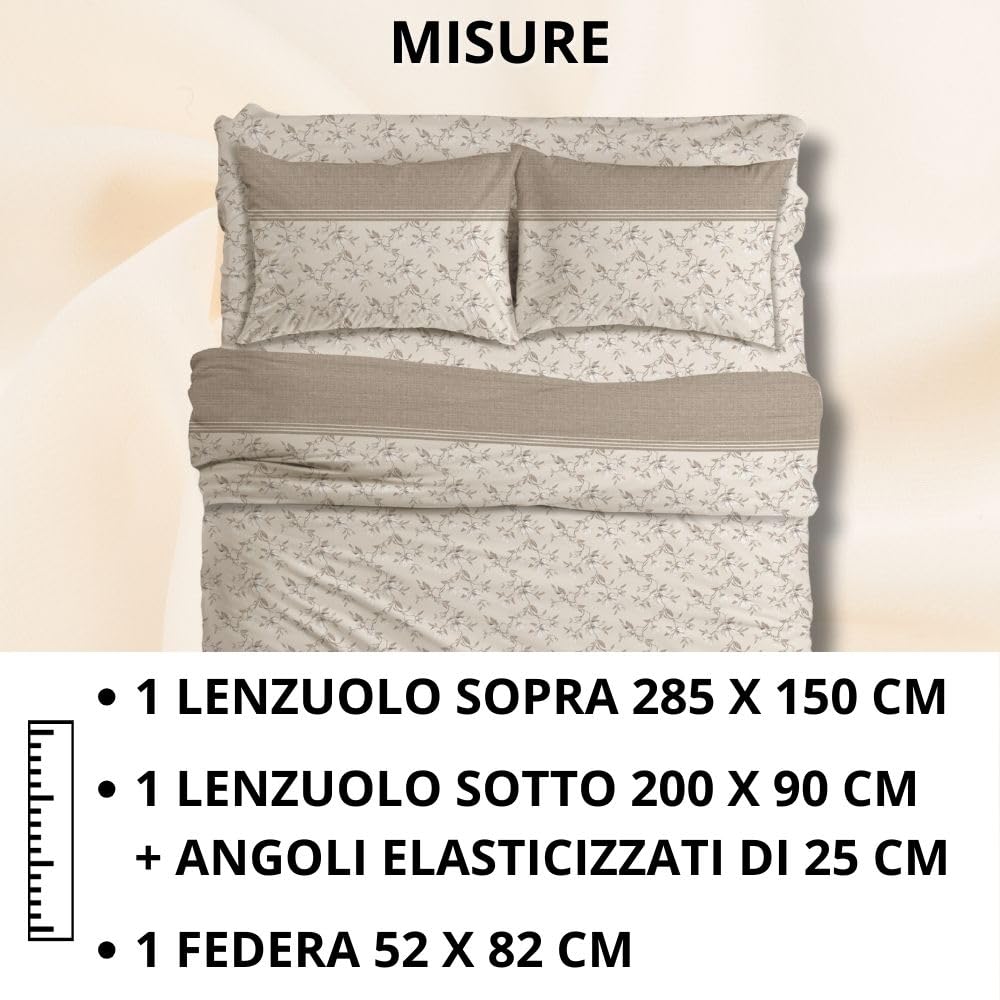 MAXIME MAISON Firenze - Set Lenzuola Letto Singolo Cotone 100% Completo con Federe Cuscini Stampate, Made in Italy Anallergico e Antiacaro (Motivo Ambra)