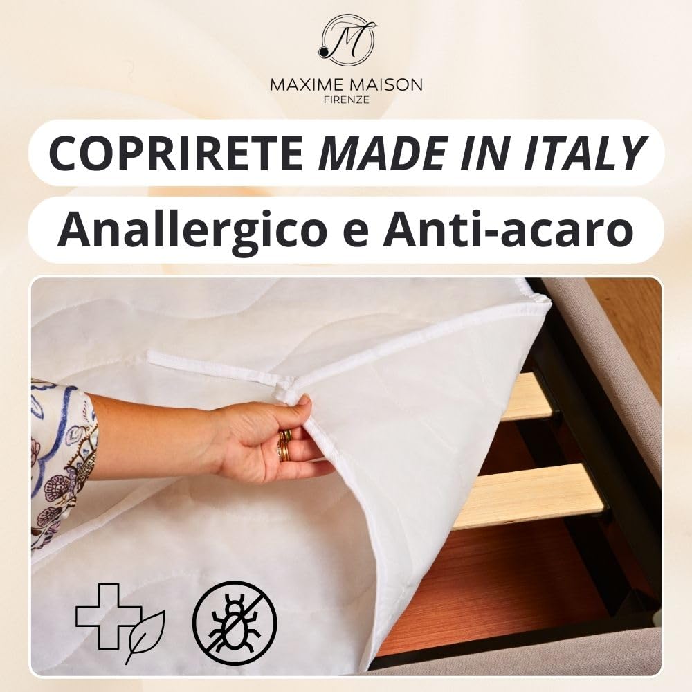 Coprirete Trapuntato con Imbottitura, Lacci agli Angoli, Anallergico e Antiacaro, Traspirante, Manifattura Made in Italy