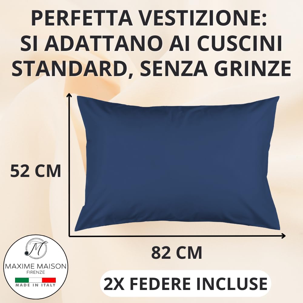 Federe Cuscino Letto, Misto Cotone, Tinta Unita (Misure 52x82cm), Chiusura a Busta, Fodera Cuscini, Copri Cuscino Letto, Federe Cuscini, Cotone