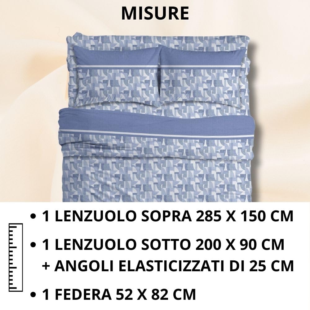 Completo Lenzuola Stampate, Misto Cotone, con Federe, Made in Italy