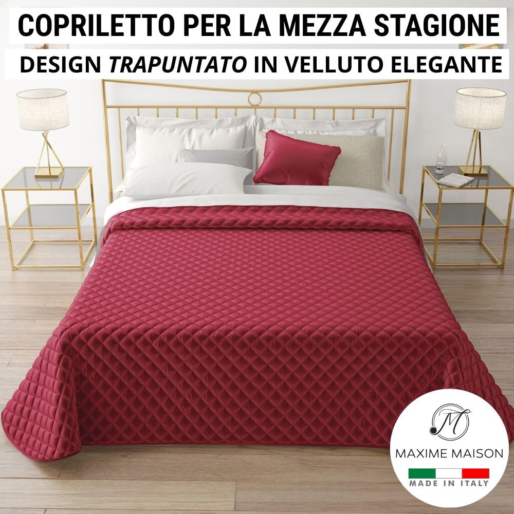 MAXIME MAISON - Trapunta Primaverile Autunnale Trapuntata in Morbido Velluto Elegante, Copriletto Leggero Made in Italy, Sensazione di Vero Lusso al Tatto
