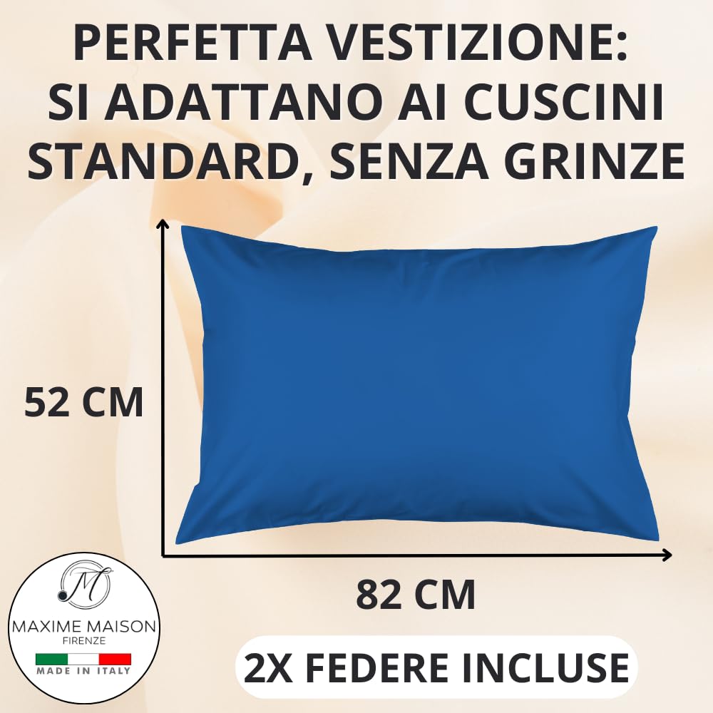Federe Cuscino Letto, Misto Cotone, Tinta Unita (Misure 52x82cm), Chiusura a Busta, Fodera Cuscini, Copri Cuscino Letto, Federe Cuscini, Cotone