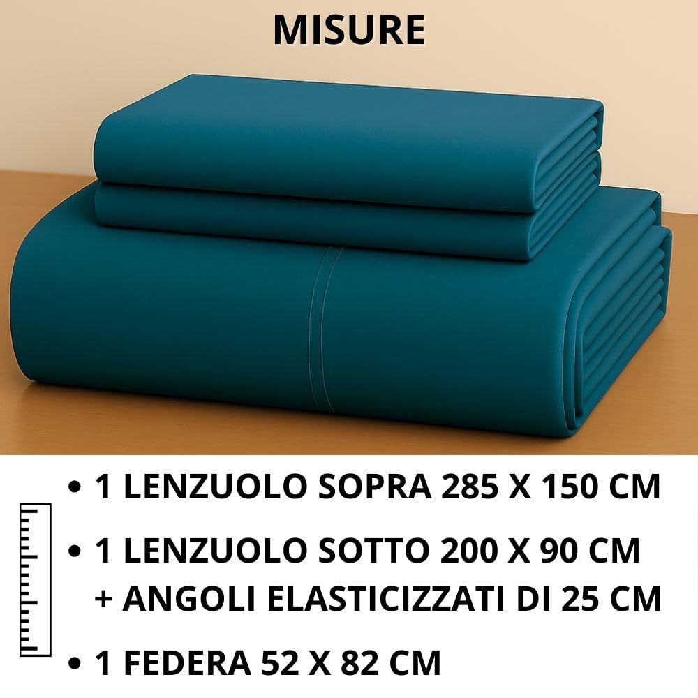 MAXIME MAISON - Set Lenzuola Cotone, Completo con Federe Cuscini Tinta Unita, Prodotto Made in Italy Anallergico