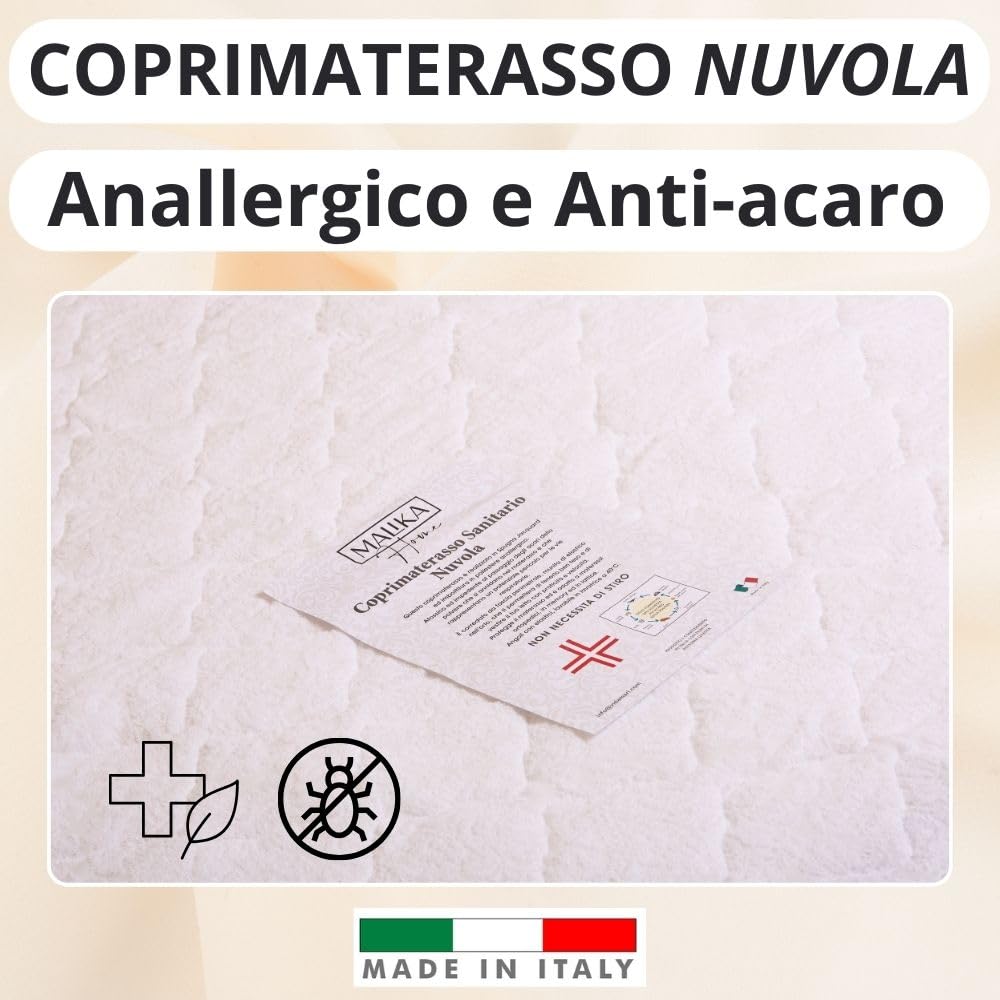 Coprimaterasso Antiacaro in Spugna Trapuntata di Alta Qualità, Anallergico e Traspirante, Fodera Coprimaterassi Matrimoniali Made in Italy