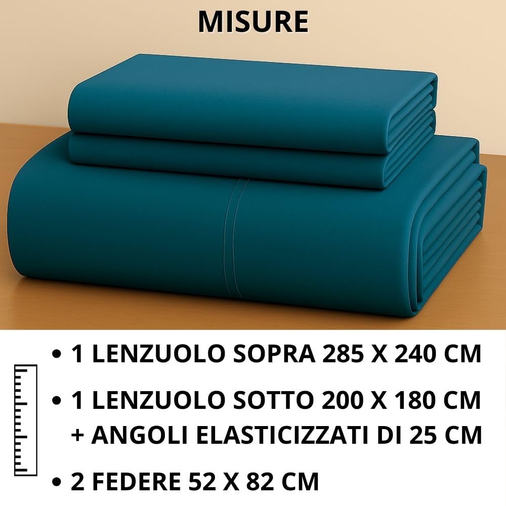 MAXIME MAISON - Set Lenzuola Cotone, Completo con Federe Cuscini Tinta Unita, Prodotto Made in Italy Anallergico