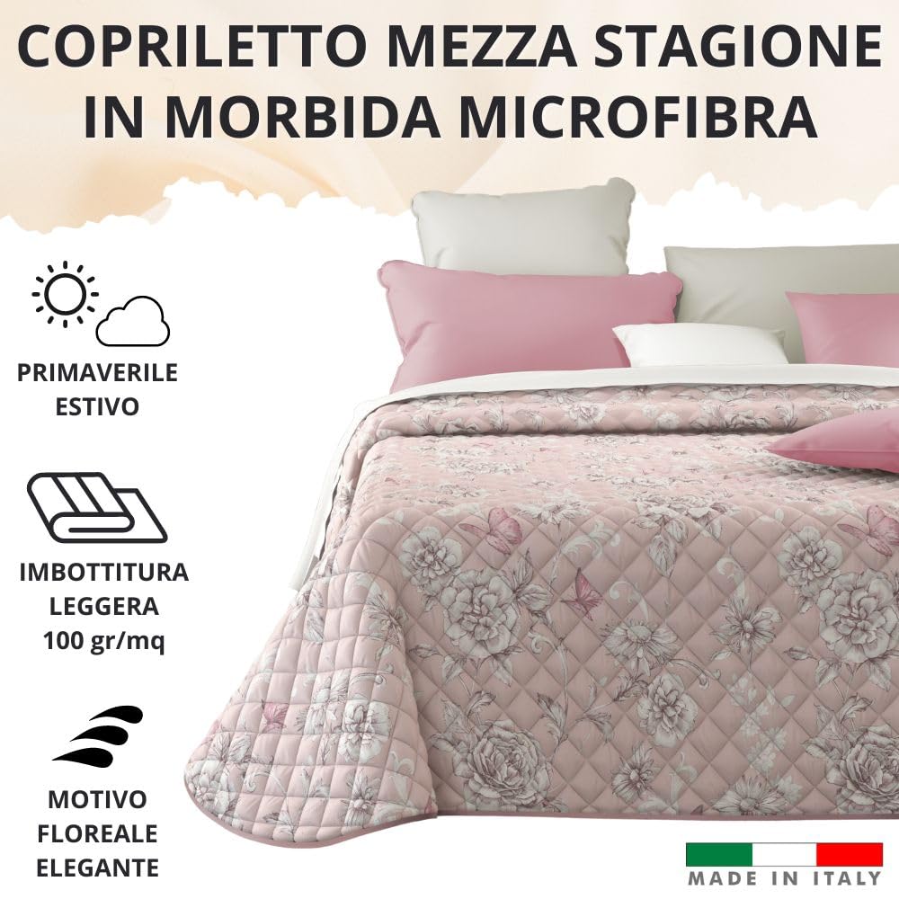 Copriletto (100 gr/mq) Mezza Stagione in Raso di Cotone Satin, Made in Italy