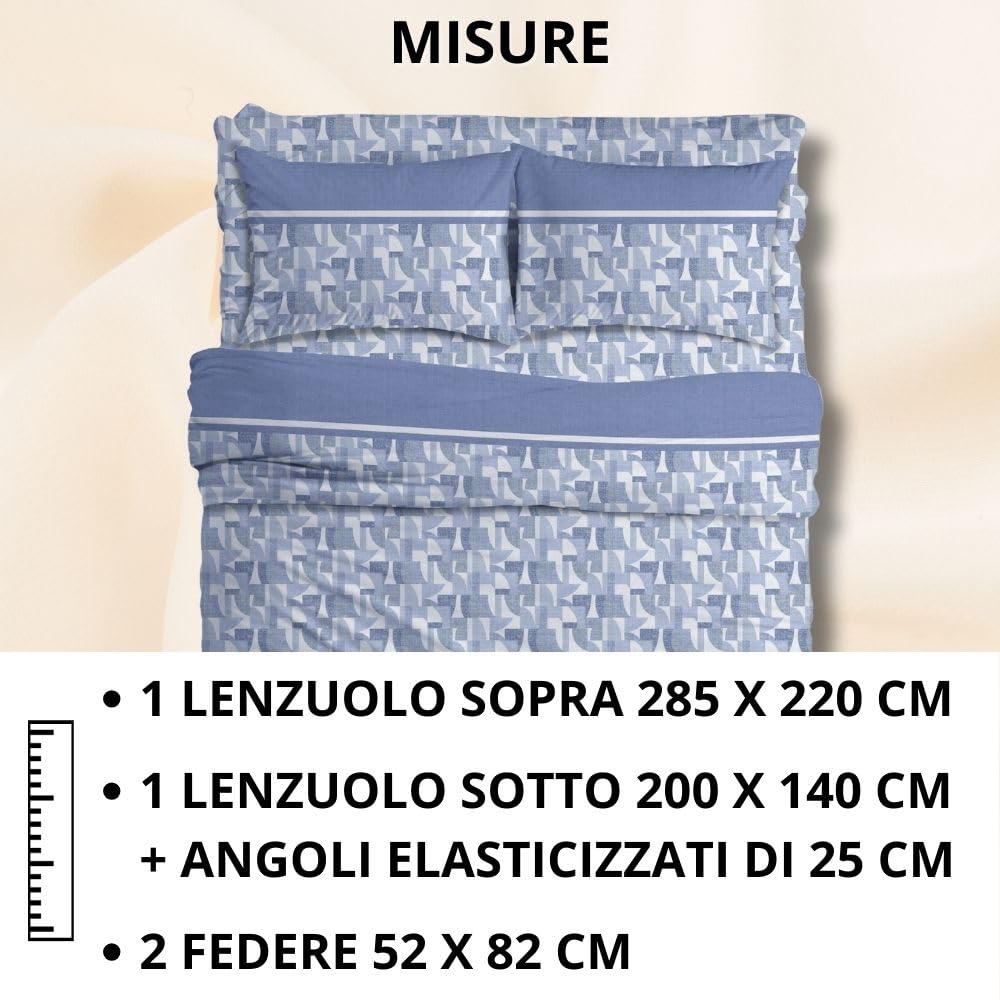 Completo Lenzuola Stampate, Misto Cotone, con Federe, Made in Italy