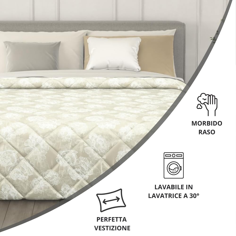 Trapunta Invernale in Raso Jacquard, Piumone Matrimoniale Invernale (300gr/mq)