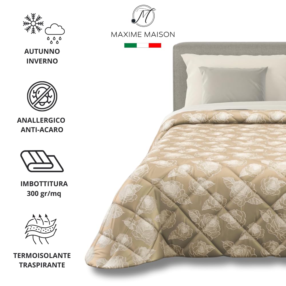 Trapunta Invernale in Raso Jacquard, Piumone Matrimoniale Invernale (300gr/mq)