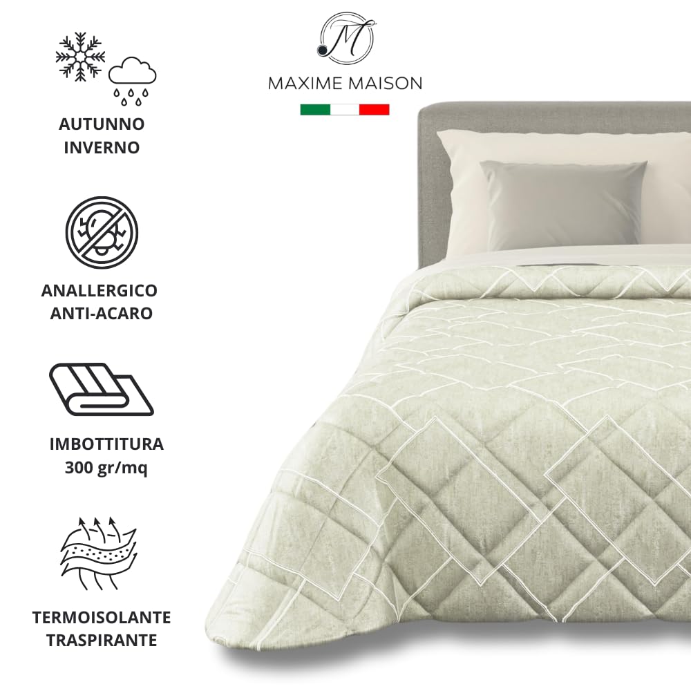 Trapunta Invernale in Raso Jacquard, Piumone Matrimoniale Invernale (300gr/mq)