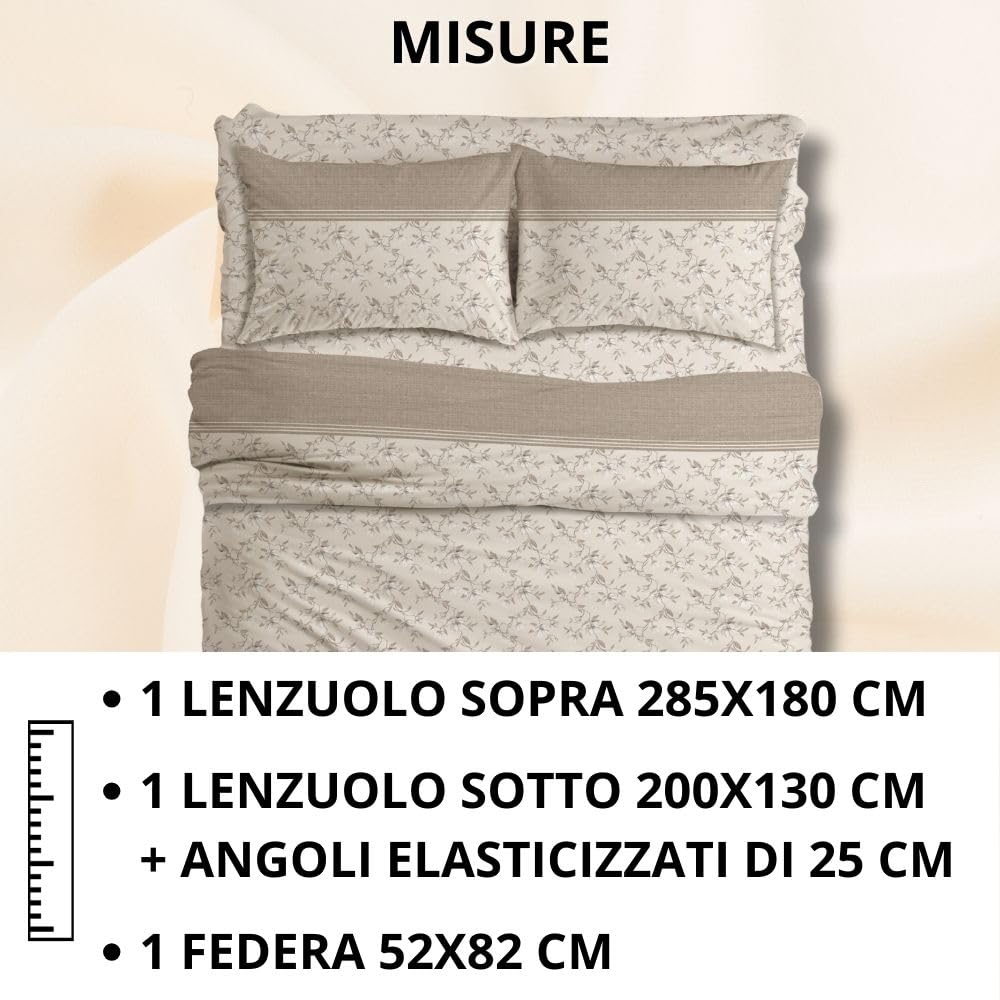 MAXIME MAISON Firenze - Set Lenzuola Letto Singolo Cotone 100% Completo con Federe Cuscini Stampate, Made in Italy Anallergico e Antiacaro (Motivo Ambra)