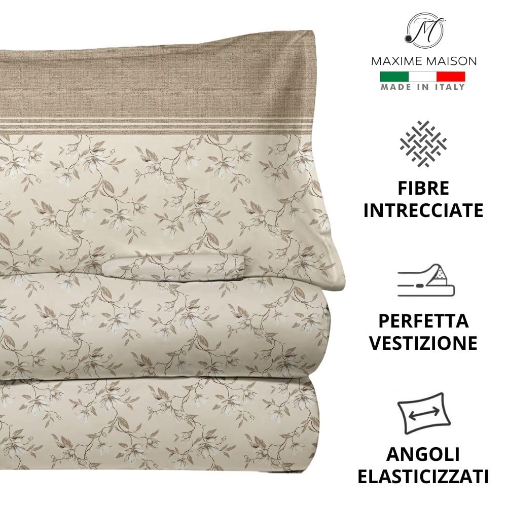 MAXIME MAISON Firenze - Set Lenzuola Letto Singolo Cotone 100% Completo con Federe Cuscini Stampate, Made in Italy Anallergico e Antiacaro (Motivo Ambra)