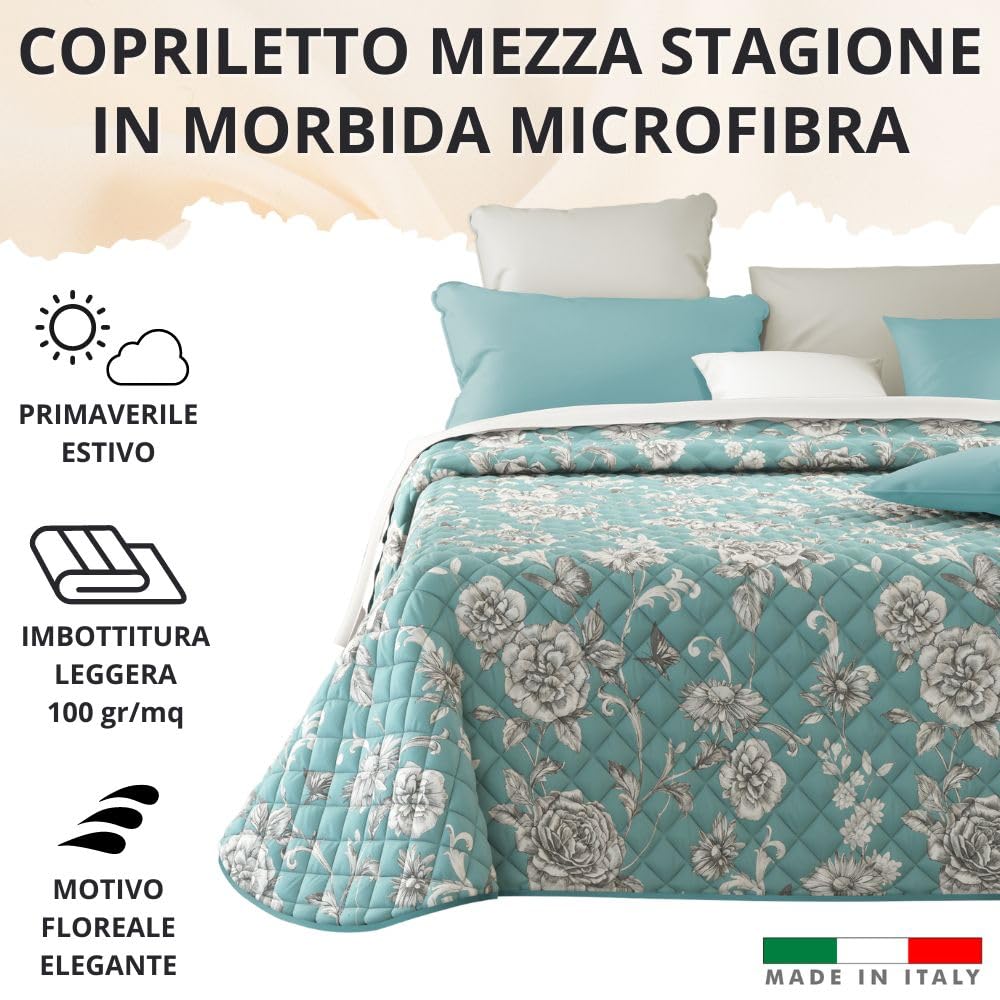 Copriletto (100 gr/mq) Mezza Stagione in Raso di Cotone Satin, Made in Italy