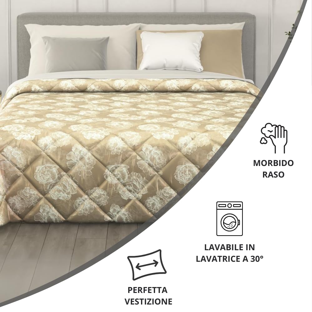 Trapunta Invernale in Raso Jacquard, Piumone Matrimoniale Invernale (300gr/mq)