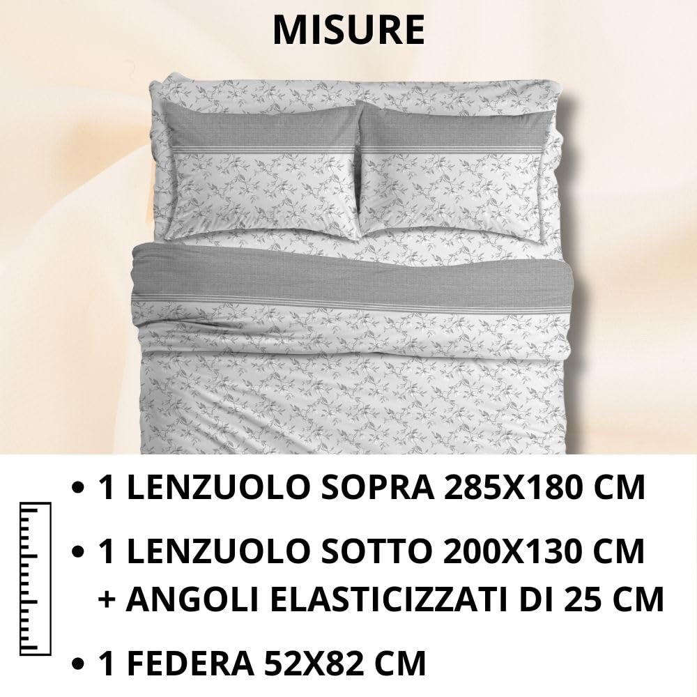 MAXIME MAISON Firenze - Set Lenzuola Letto Singolo Cotone 100% Completo con Federe Cuscini Stampate, Made in Italy Anallergico e Antiacaro (Motivo Ambra)