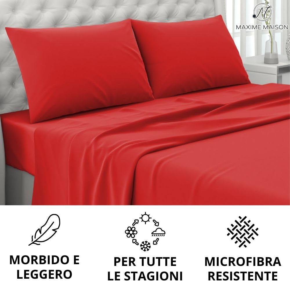 MAXIME MAISON - Set Lenzuola Letto Singolo 3 Pezzi, Completo Letto SIngolo in Microfibra Made in Italy, Biancheria da Letto 1 Lenzuolo con Angoli, 1 Lenzuolo Sopra, 1 Federa