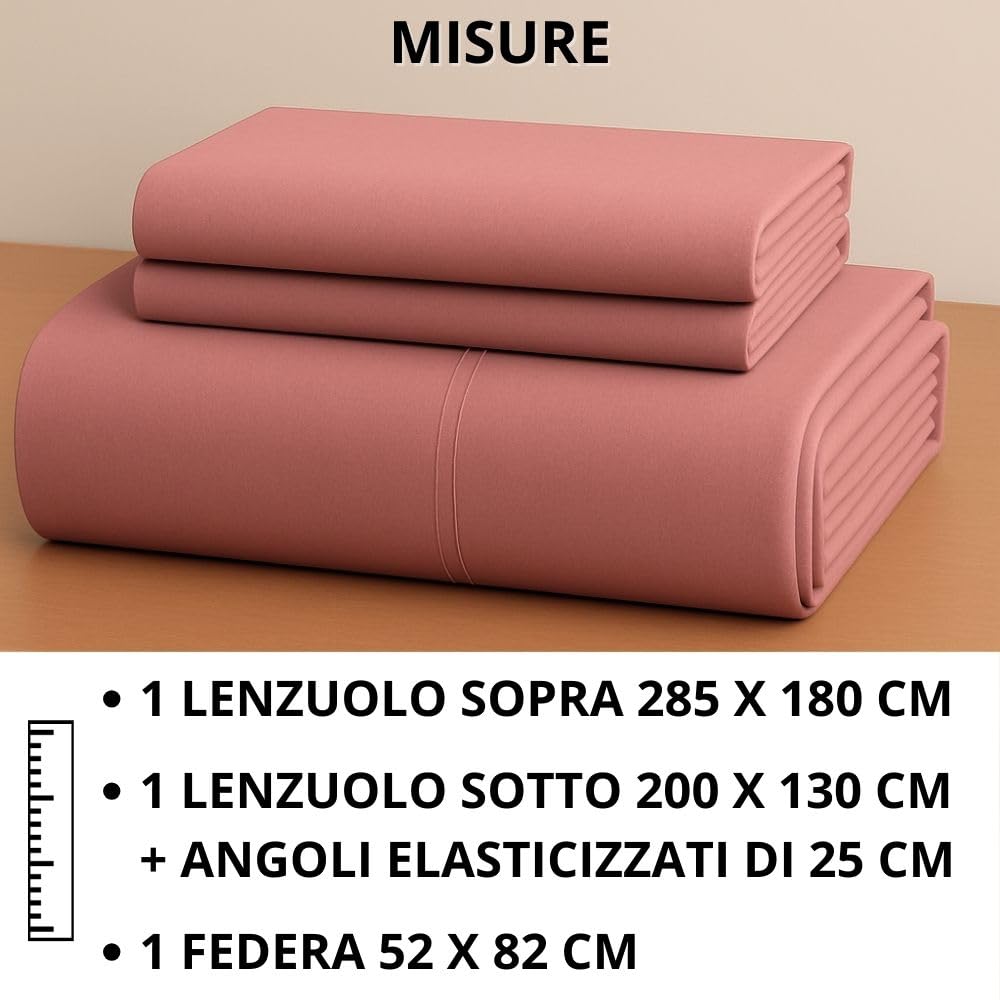 MAXIME MAISON - Set Lenzuola Cotone, Completo con Federe Cuscini Tinta Unita, Prodotto Made in Italy Anallergico
